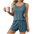 thumbnail image 2 of ylioge Short Pajama Sets for Women 2 Piece Lightweight Solid Color Sleeveless Tank Tops Wide Leg Shorts Breathable Sleepwear Homewear Pajamas Outfits, 2 of 5