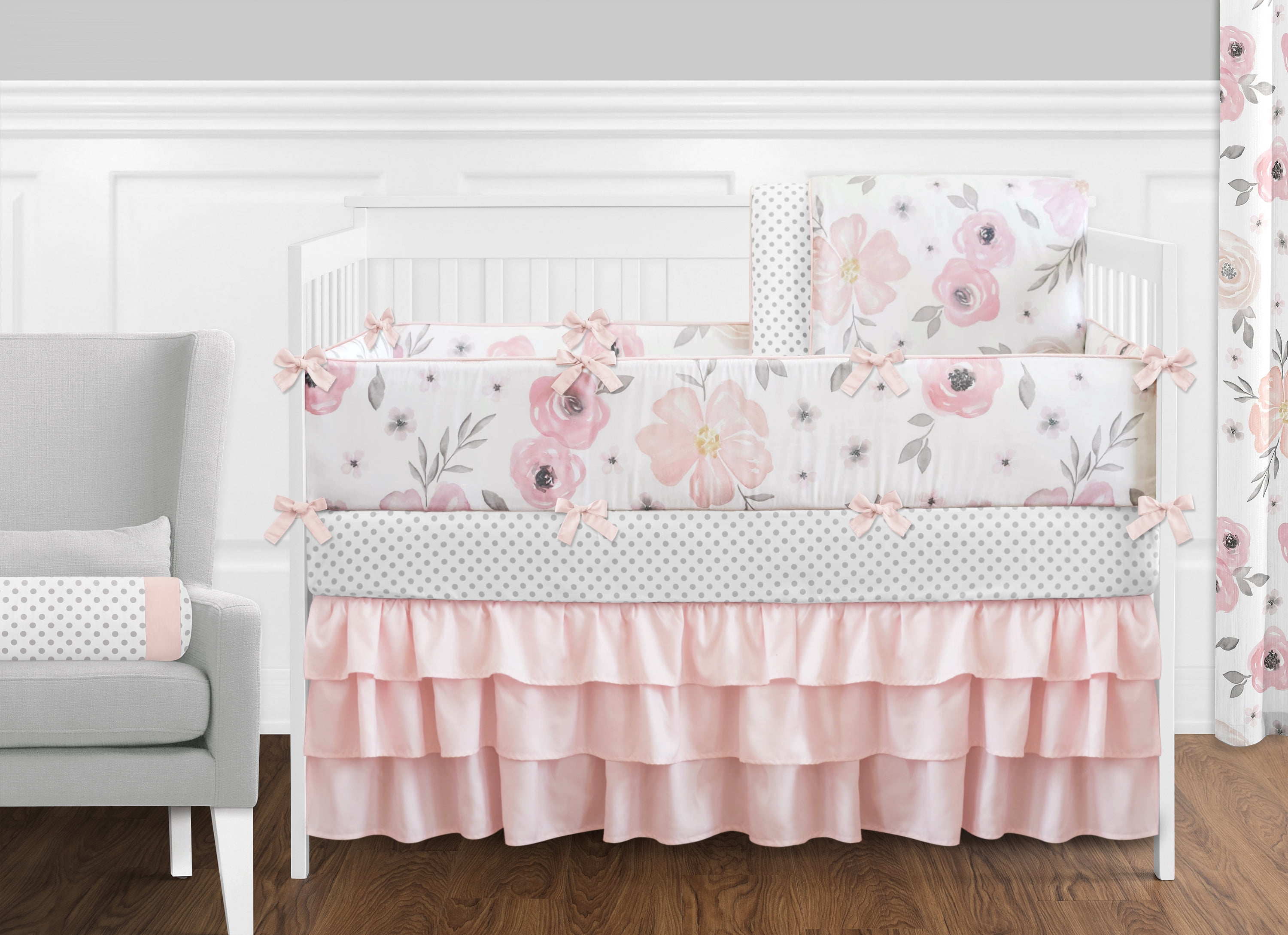 Sweet Jojo Designs Watercolor Floral Pink Grey and White Baby Play Mat