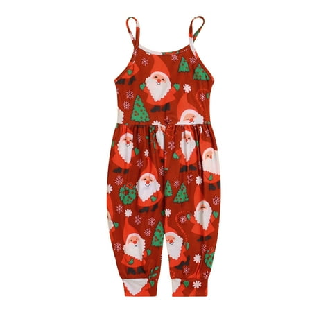 

Toddler Girls Bodysuits Christmas Sleeveless Cartoon Prints Romper Jumpsuit With Pocket Clothes For 4-5 Years