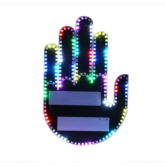 Funny Hand Gesture Lights - Funny LED License Plate Lights for Rear Window with Remote Control, Finger LED Lights for Car. Model Colorful