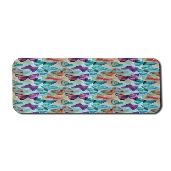 Abstract Computer Mouse Pad, Watercolor Rainbow Colored Butterflies and Letterings Music Notes Artwork Print, Rectangle Non-Slip Rubber Mousepad Large, 31" x 12" Gaming Size, Multicolor, by Ambesonne