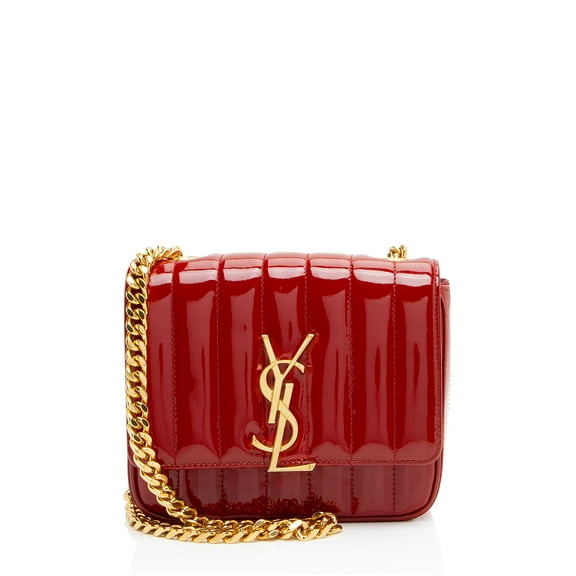 Pre-Owned Saint Laurent Patent Leather Monogram Vicky Small Shoulder Bag