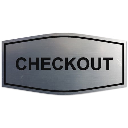 Signs ByLITA Fancy Checkout Sign - Laser-Engraved Lettering | Durable ABS Plastic | Vibrant Colors | Powerful Foam Tape (Brushed Silver) - Large