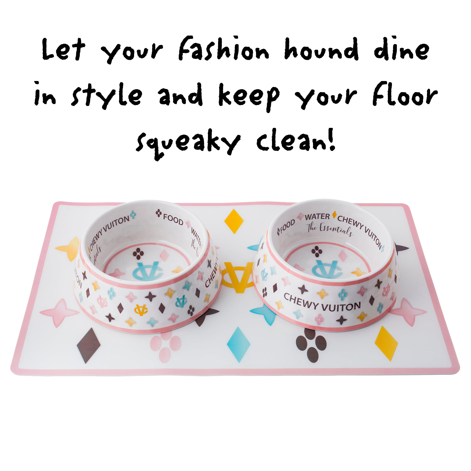  Haute Diggity Dog Bowls & Placemats Collection – Set of 2  Dishwasher Safe, Non-Skid Bowls and 1 Durable Non-Stick Placemat Crafted  from Food Grade, BPA Free Materials with Chic, Fun