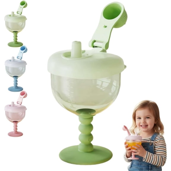 6oz Ba-by Goblet Cup with Lid for Ages 12 Months , Leak-Proof Travel Sippy Cup with Easy Measurement Marks, Elegant Wine Glass Design Toddler Cup, Durable and Odorless Baby Drinking Cup (Green)