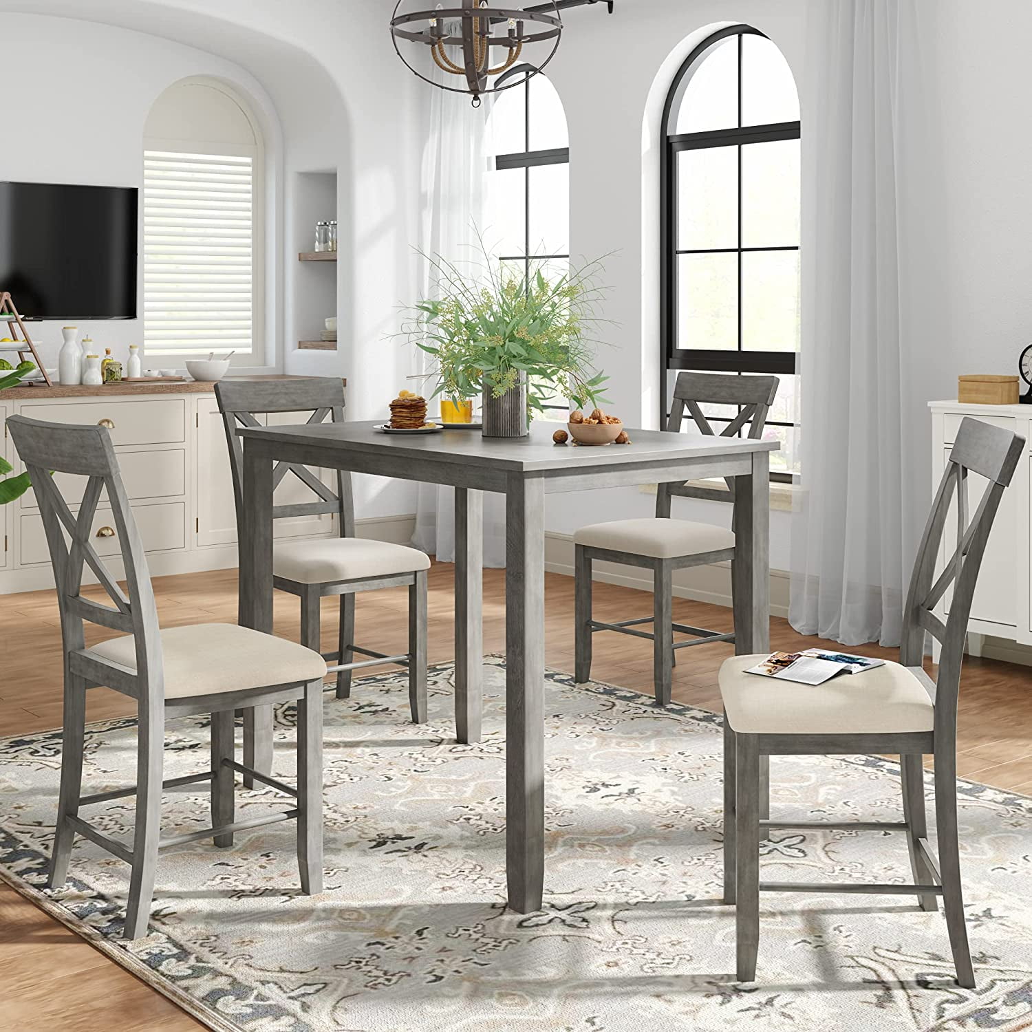 Dining Table Set, 5 Piece Pack Set Wood Kitchen Table Chairs