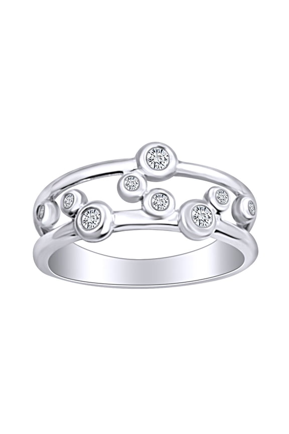 0.11 Carat (Ctw) Round Shape White Natural Diamond Bubbles Engagement Ring In 10k Solid White Gold Ring Size-6
