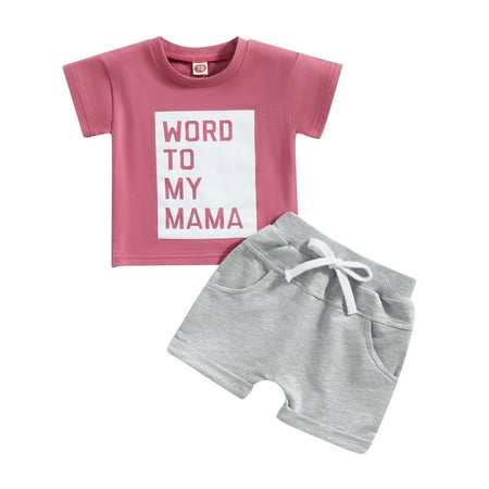 

Toddler Baby Boy Summer Clothes 6M 12M 18M 24M 3Y Mamas Little Boy Short Sleeve T Shirt Tops Infant Rolled Drawstring Shorts Set