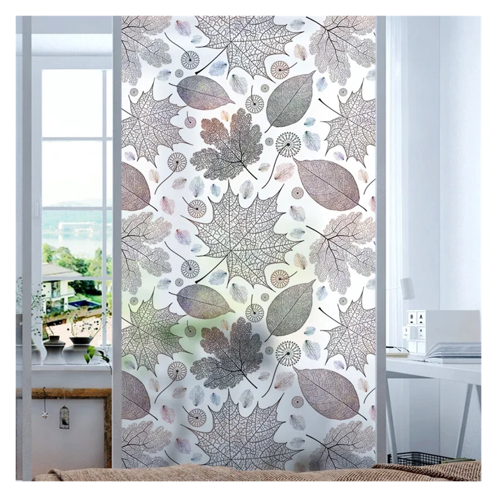 Window Privacy Film Photo Of Plant Leaves Electrostatic Frosted Glass Film Opaque Bedroom And Bathroom Hidden Sliding Door Private PVC Sticker