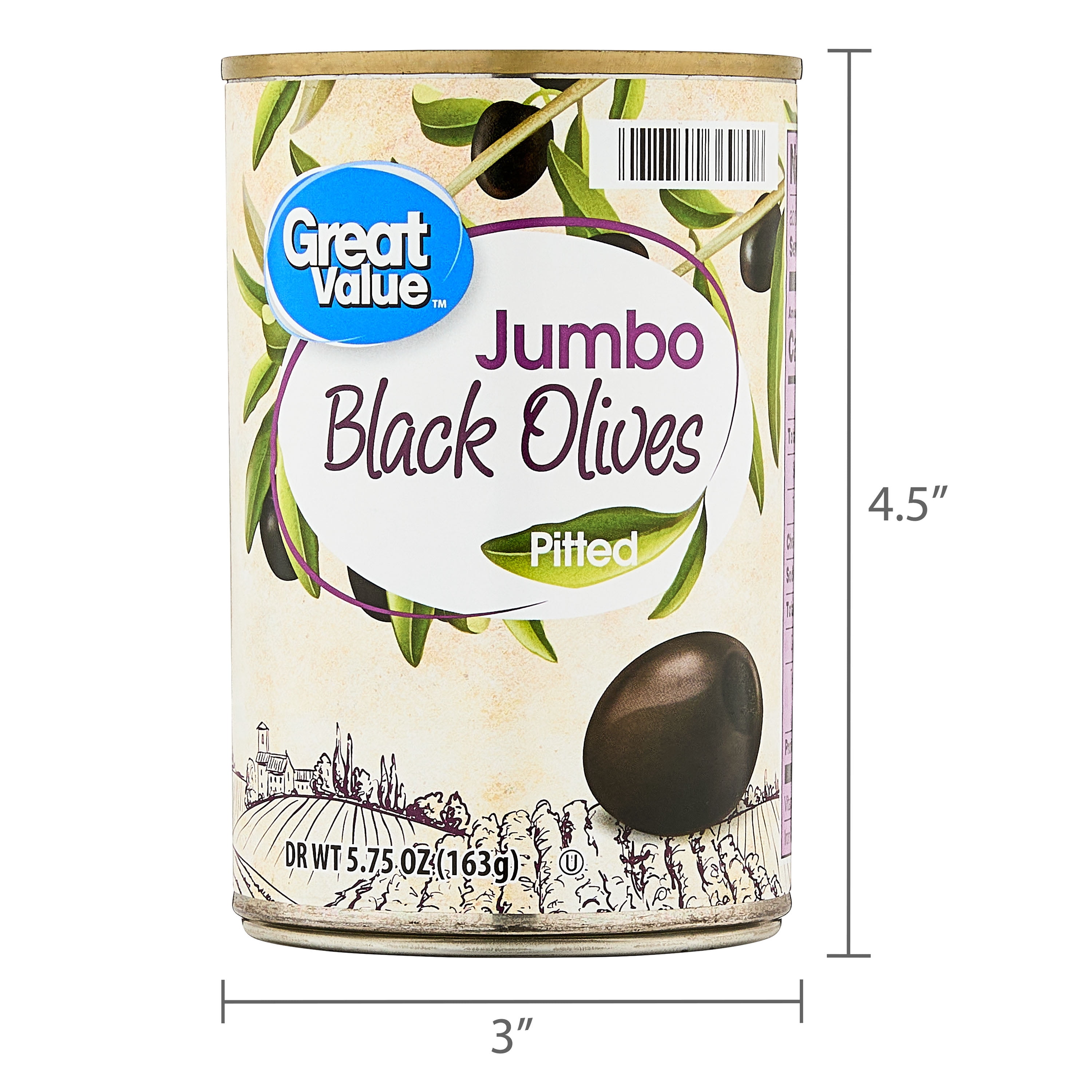 (6 pack) Great Value Jumbo Pitted Black Olives, 5.75 oz
