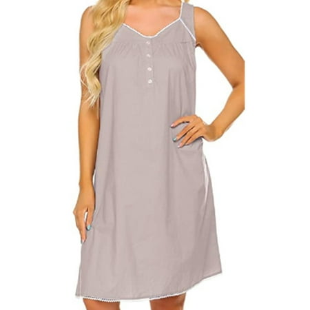 

Capreze Women Sleep Dress V Neck Sleepwear Tank Nightgown Lounge Chemise Sleeveless Night Gowns Gray M