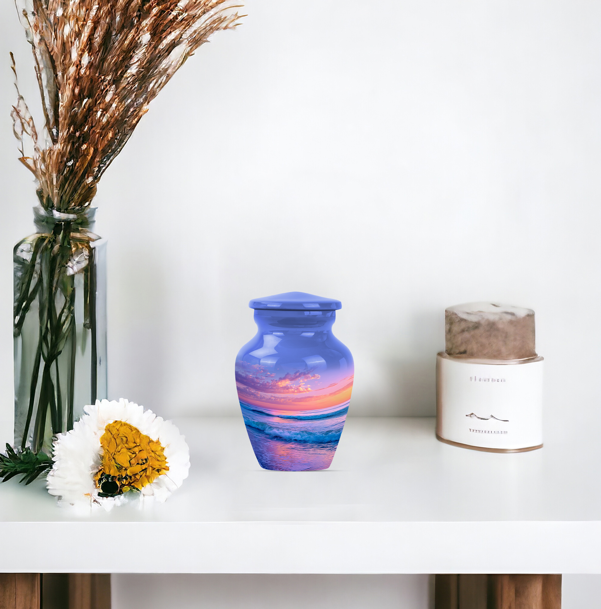 Sunset Beach Urn For Ashes Adult Human - 3 Inch Urns For Human Ashes Set Of 4 - Small Cremation Urns For Women - Sunset Keepsake Funeral Urn For Adult Female ( Size:- 3 Inch Set Of 4 )