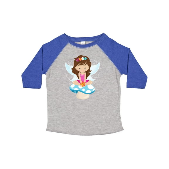 Inktastic Cute Fairy, Brown Hair, Fairy Sitting On Mushroom Girls Toddler T-Shirt