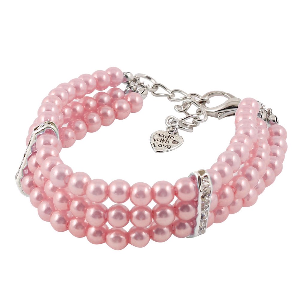 Pink Beads Ornament Rhinestone Inlaid Pet Dog Doggie Collar Jewelry Necklace S