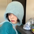 thumbnail image 2 of Y2K-Gorro de punto japonés para hombre y mujer, Gorro cálido con protección para los oídos, con lazo, para Otoño e Invierno, 2 of 5