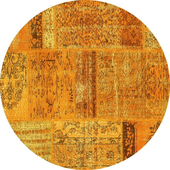 Ahgly Company Indoor Round Patchwork Yellow Transitional Area Rugs, 7' Round