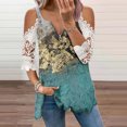 thumbnail image 2 of Elegante mujer casual cremallera cuello impresión blusa encaje manga corta camiseta verano Tops OAVQHLG3B Store  lin121212, 2 of 4