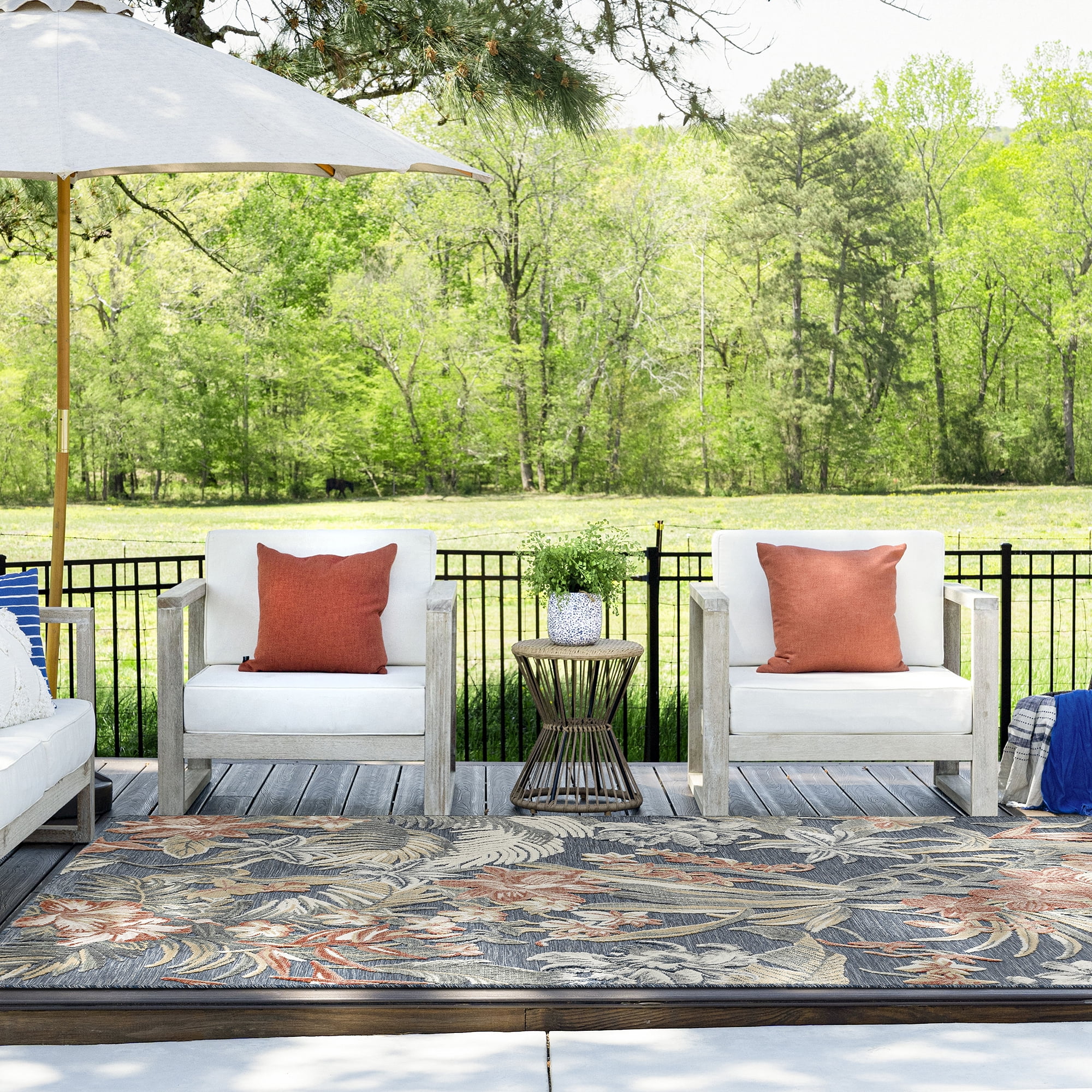 4x6 Water Resistant, Indoor Outdoor Rugs for Patios, Front Door Entry, Entryway, Deck, Porch, Balcony | Outside Area Rug for Patio | Blue, Floral | Size: 3'10'' x 5'3''