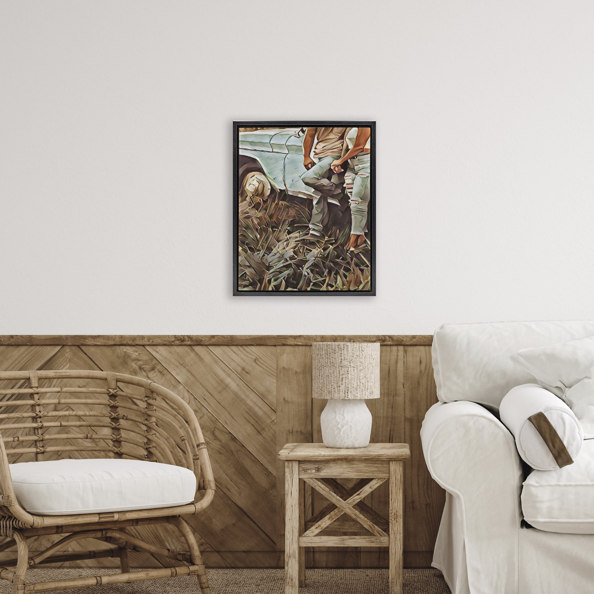 Leaning In Kisses Black Framed Floater Canvas Wall Art, design by Jesse Keith