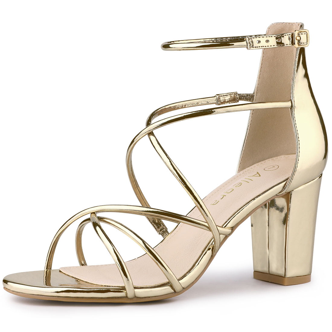 Women's Strappy Heels Block Heel Sandals Gold (Size 8.5) | Walmart Canada