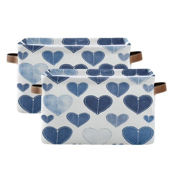 Denim Heart Pattern Foldable Storage Basket,Canvas Fabric Foldable Storage Bins with Handles Open Home Storage Bins Boxes for Toy Book Shelf Closet Baskets