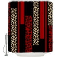 thumbnail image 4 of Leopard Print Shower Curtain Red Black Stripes Brown Geometric Patchwork Cheetah Fashion Modern Abstract Rustic Farmhouse Fabric Bathroom Curtain Decor with Hook-72"W x 72"L (Pack of 1), 4 of 6