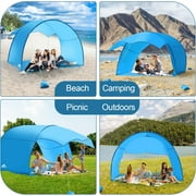 4-6 Person Extra Large Beach Tent, 122x106x87 Inches, Compact Foldable Design (16.9x4“), 360° Ventilation, UV Protection, Sandbags, Side Pockets, Includes Beach Mat, Optimal Stability & Portability