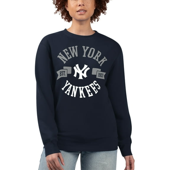 Women's G-III 4Her by Carl Banks Navy New York Yankees Team Logo Fleece Pullover Sweatshirt