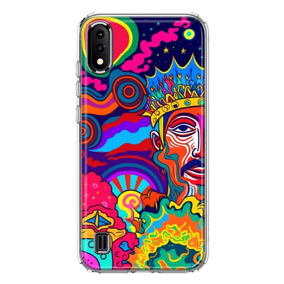 MUNDAZE Samsung Galaxy A01 Shockproof Clear Hybrid Protective Phone Case Neon Psychedelic Indie Hippie Indie King Cover