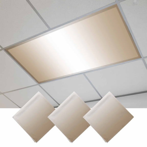 Beige White Ombre Fluorescent Light Covers, Modern Gradient Abstract Art Magnetic Light Covers for Ceiling Lights, Fluorescent Ceiling Shade Filters for Classroom Bedroom Office 4x2Ft x 3PCS