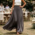 thumbnail image 3 of IUYRTFE Women's Solid Color Maxi Skirt Flowy Sheer Fabric Elastic Waist Long Casual Skirt, 3 of 4