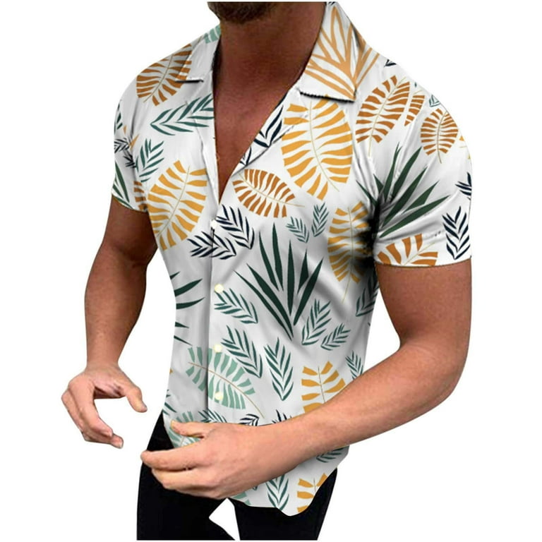 Mens Hawaiian Shirt Slim Fit Short Sleeve Button  