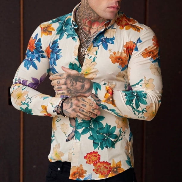 Las más nuevas camisas de flores holgadas y transpirables con estampado moderno y moderno camisetas de fiesta en la playa camisas de verano de manga larga para hombres blusas florales para hombres