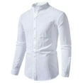 thumbnail image 1 of 2025 Camisa de manga larga de algodón y lino liso para hombre: corte holgado, botones, informal para la playa o acampadas, 1 of 7