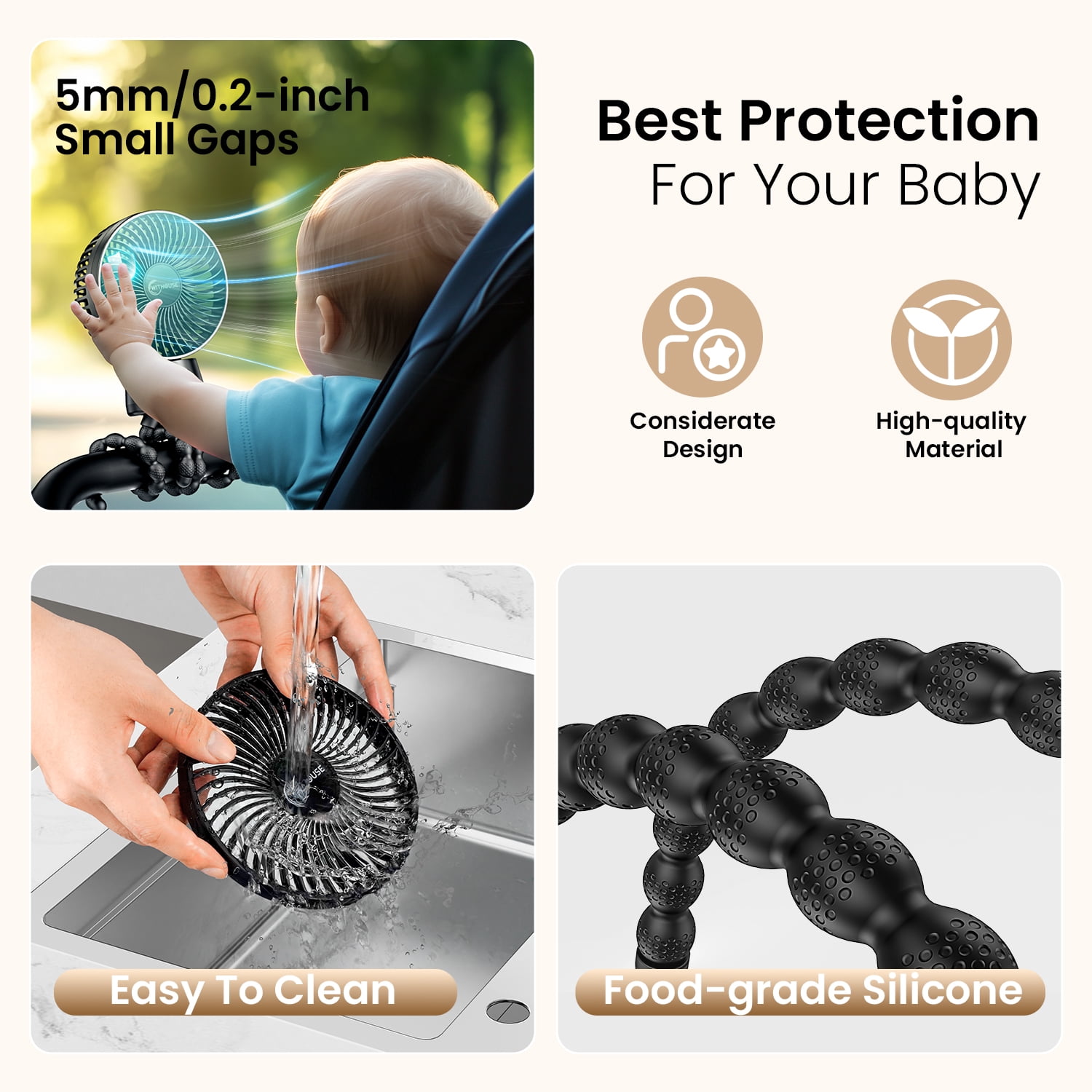 Stroller Fan with 90° Auto Oscillating, Extended Anti-Slip Detachable Tripod, Power Bank & LED Light, 3-Speed Quiet Cooling Clip On Fans for Baby Crib Car Seat Travel