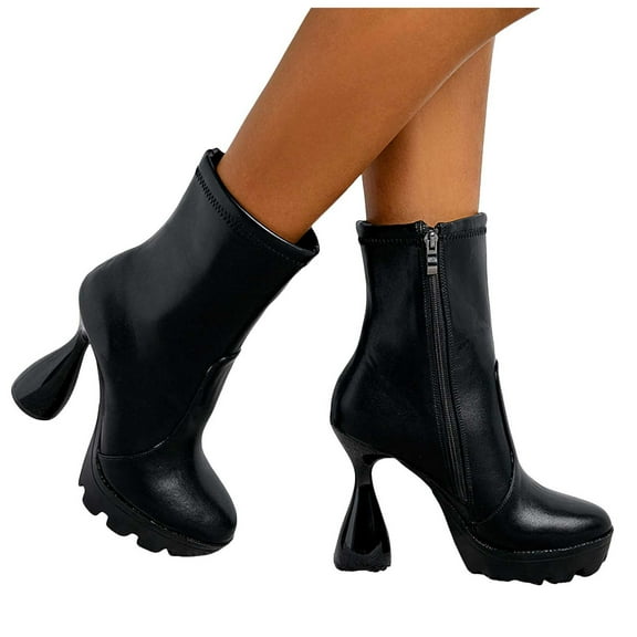 Mostsola Womens Platform Booties Elastic Gogo Ankle Boots Fashion High Heel Round Toe Mid Calf Boots