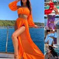 thumbnail image 2 of ENJOYW 2Pcs/Set Swimwear Cover Up Solid Color Off Shoulder Waist-exposed Wear-resistant Beach Skirt for BeachPolyester, 2 of 7