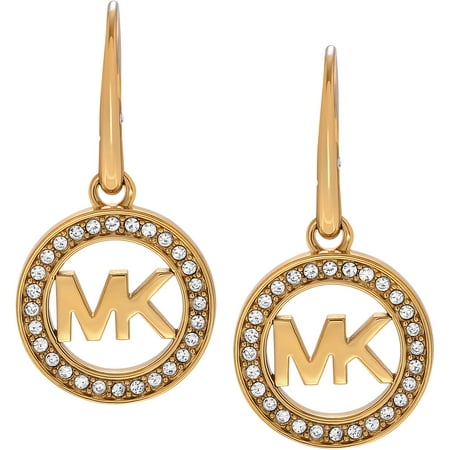 Michael Kors Women's Crystal Gold-Tone Stainless Steel Logo Dangle Earrings