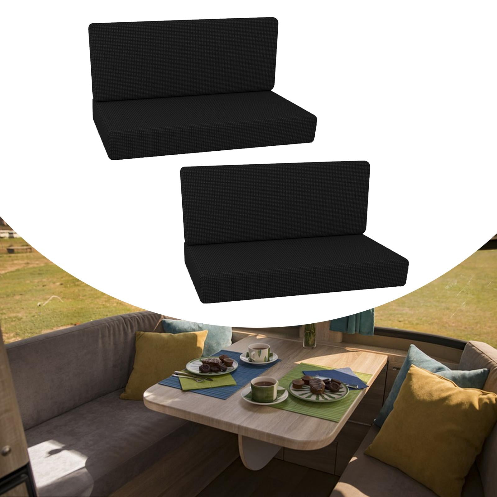 lacooooppia RV Dinette Cushion ers Rv Cushion Slipers 2 Easy to Install Outdoor RV Sofa ers Furniture Protector Black