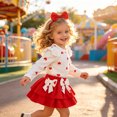 thumbnail image 2 of Pandaie Toddler Girls Heart Print Two Piece Outfit Ruffle Long Sleeve Top Tiered Skirt Bow Headband Birthday Party Holiday Photo Shoots Red,12-18 Months, 2 of 7