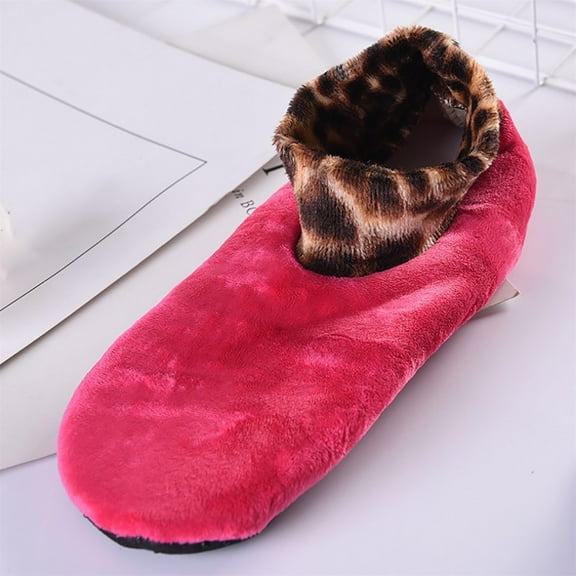 Helii Socks for Women Leopard Print Fuzzy Thermal Slipper Socks Double Layer Thick Plush Winter Ankle Socks for Daily Wear