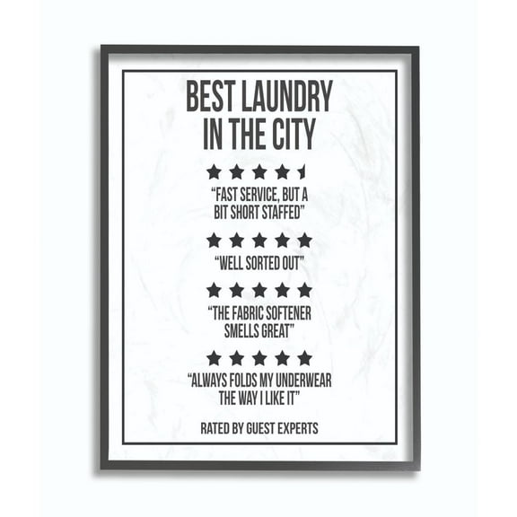 Stupell Industries Five Star Laundry Funny Word Black And White Design Framed Giclee Texturized Art by Daphne Polselli
