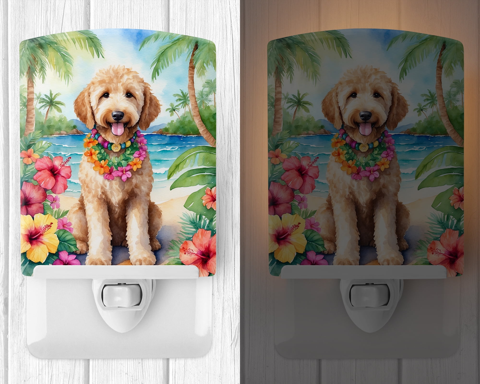 Goldendoodle Luau Ceramic Night Light 4 in x 6 in
