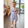 thumbnail image 4 of Cenuakty Baby 0-18M Boy 4th of July Romper Letter Embroidery Stars and Stripes Print Sleeveless Suspender Jumpsuit Overalls, 4 of 9