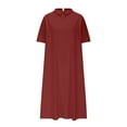 thumbnail image 5 of Summer Plus Size Dresses for Womens 2025 Fashion Solid Color Lapel Doll Tie Pocket Loose Casual Cotton And Linen Dress, 5 of 6