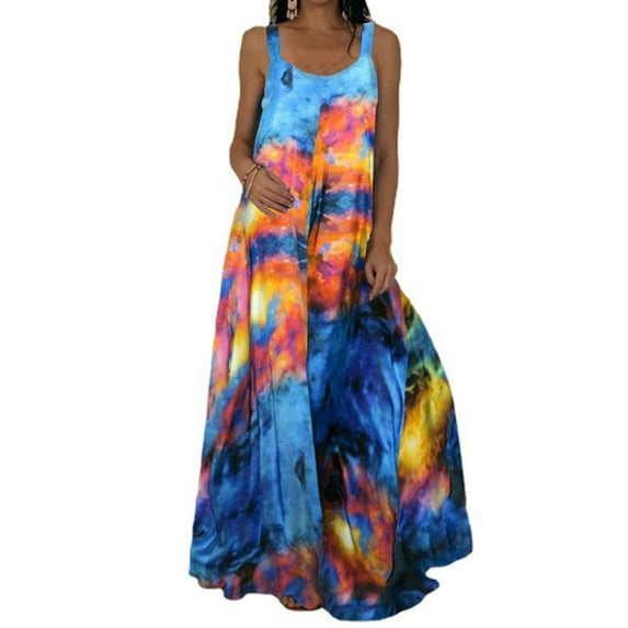 Cindysus Ladies Casual Floral Print Sundress Swing Dress Women Summer Vest Butterfly Vacation Square Neck Maxi Big Sleeveless Dress