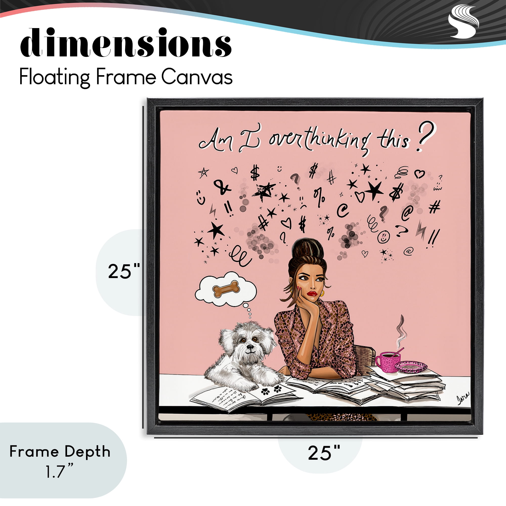 Stupell Industries Overthinking Reflection with Puppy Black Framed Floater Canvas Wall Art, design by Tara Boone