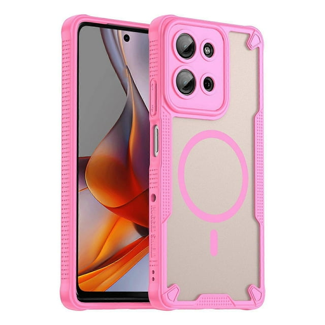 For Motorola Moto G75 5G Magnetic Case Compatible with MagSafe TPU PC Phone Back Cover Pink