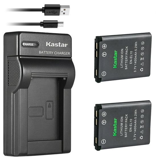 Kastar Battery (X2) & Slim USB Charger Replacement for Nikon EN-EL10 MH-63 and Nikon Coolpix S60, S80, S200, S210, S220, S230, S500, S510, S520, S570, S600, S700, S3000, S4000, S5100 Cameras