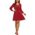 thumbnail image 3 of Allegra K Women's Solid Cute V Neck Half Sleeve Flowy a-Line Chiffon Dress, 3 of 7